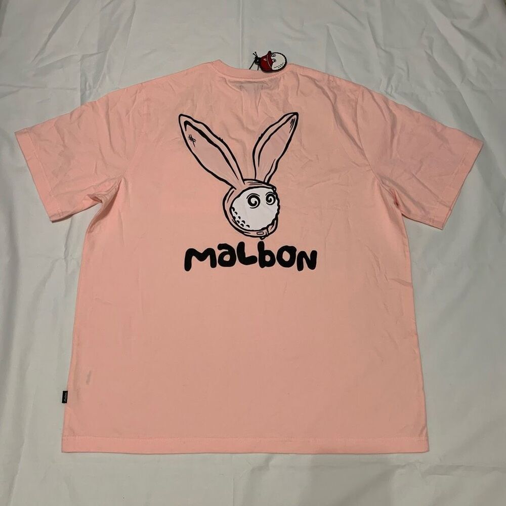 NWT Malbon Golf Sz XXL Rabbit Pocket Pink SS Logo T-shirt Tee Cotton Auth bunny